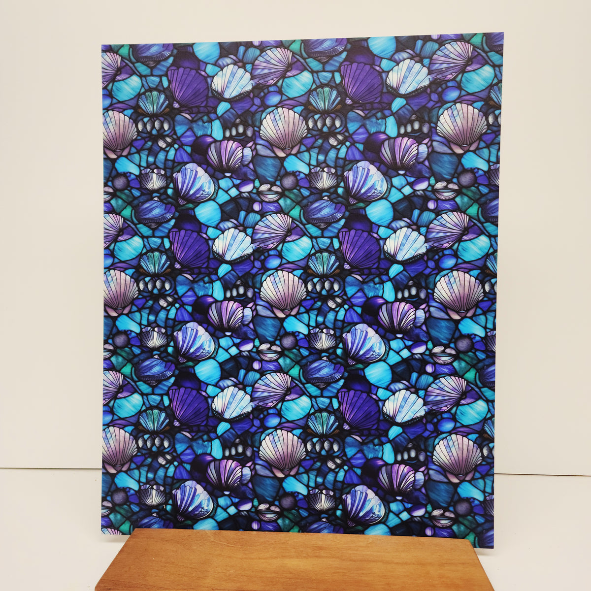 PatternPly® 19x24" Stained Glass Seashells XL Scale sheet showing the pattern