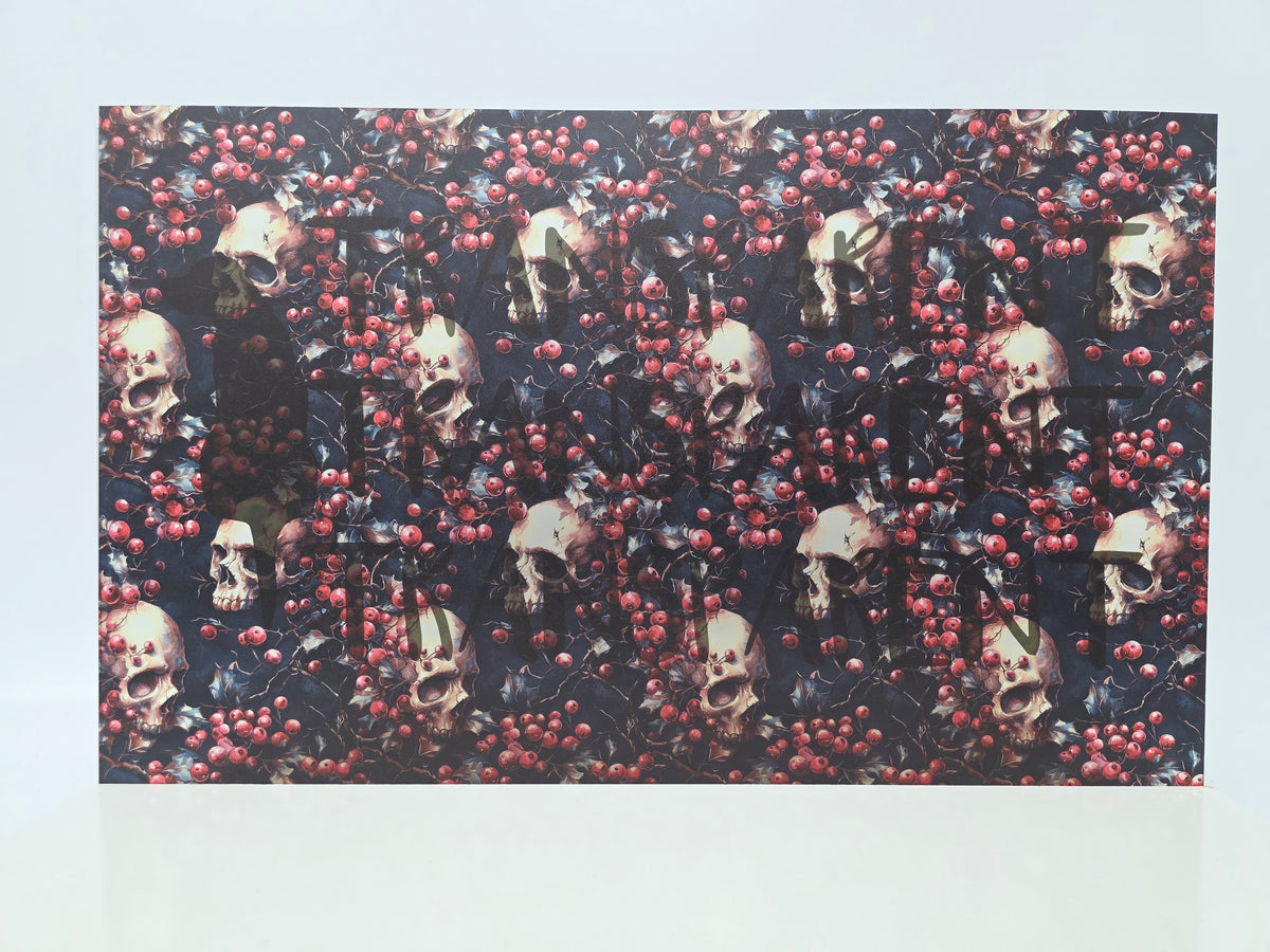 PatternPly® Transparent Skulls and Mistletoe LARGE sheet showing the pattern