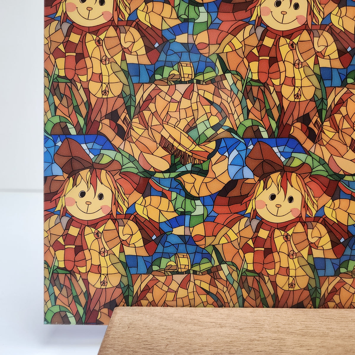 PatternPly® Full Coverage Stained Glass Scarecrow sheet showing the pattern