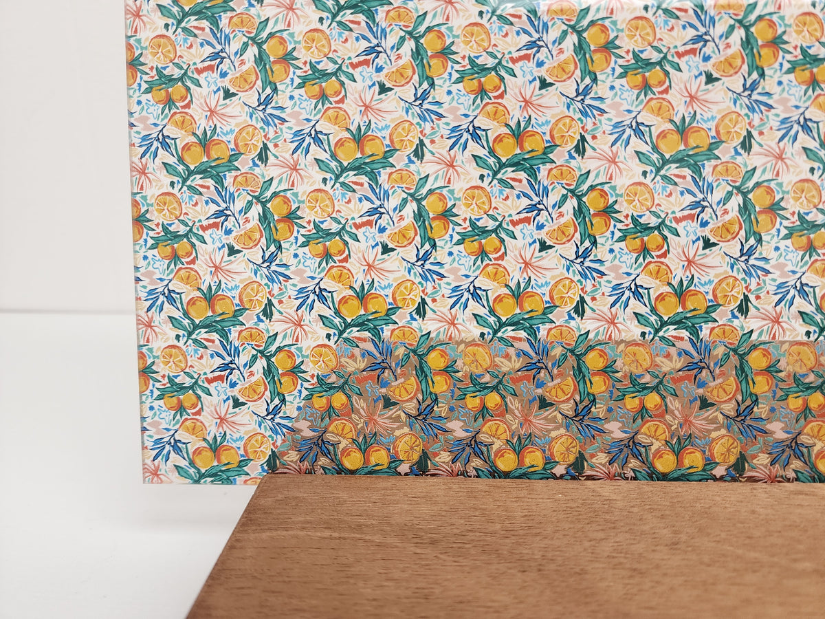 PatternPly® Scattered Watercolor Oranges sheet showing the pattern