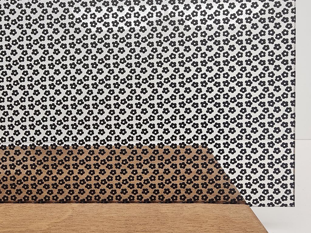 PatternPly® Scattered Simple Flowers BLACK sheet showing the pattern