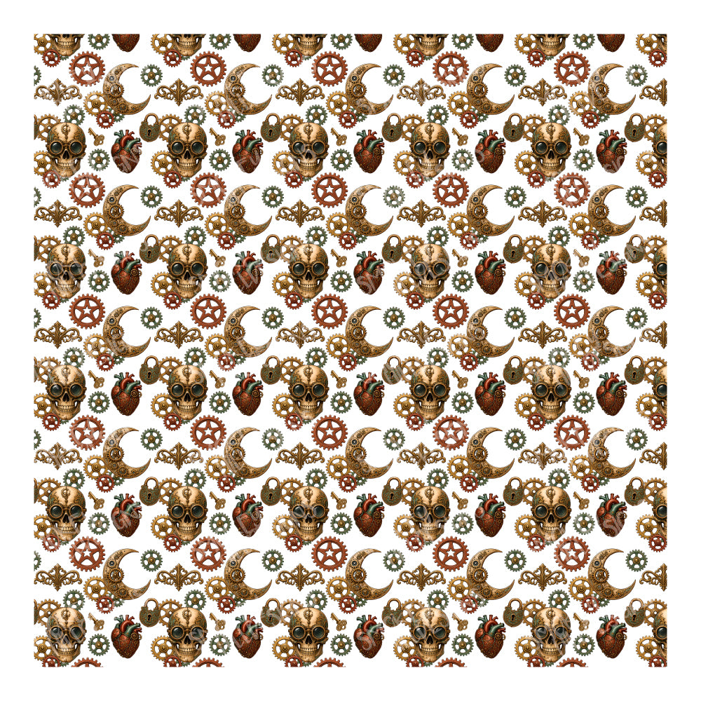 PatternPly® Scattered Skulls and Cogs sheet showing the pattern