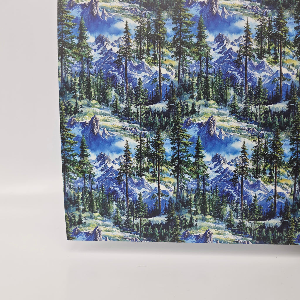 PatternPly® Full Coverage Snowy Mountain Forest sheet showing the pattern