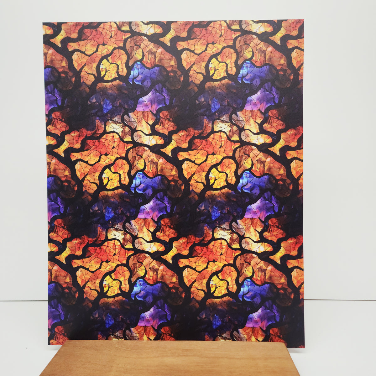 PatternPly® 19x24" Abstract Stained Glass Spooky Tree Sky XL Scale sheet showing the pattern