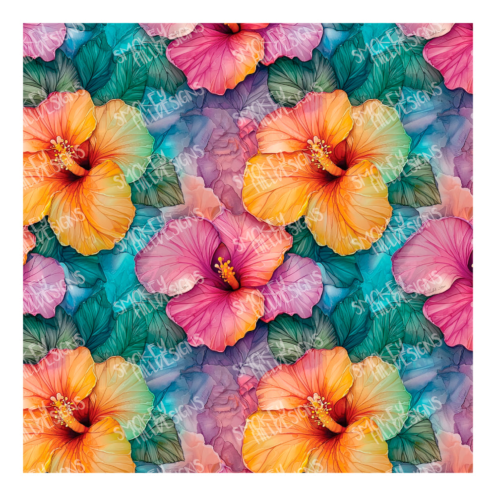 PatternPly® Full Coverage Springtime Hibiscus sheet showing the pattern