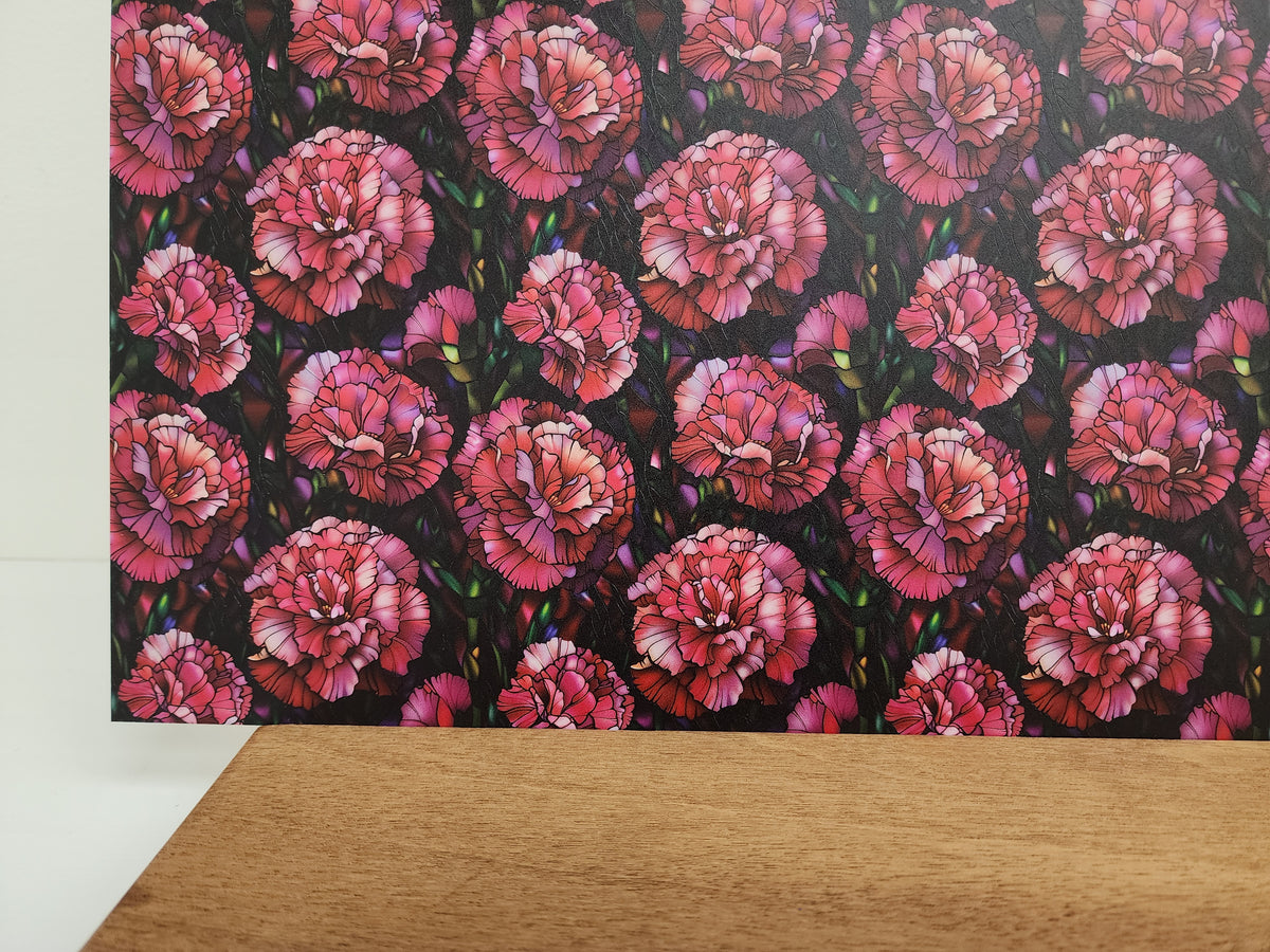 PatternPly® Full Coverage Stained Glass Carnations sheet showing the pattern