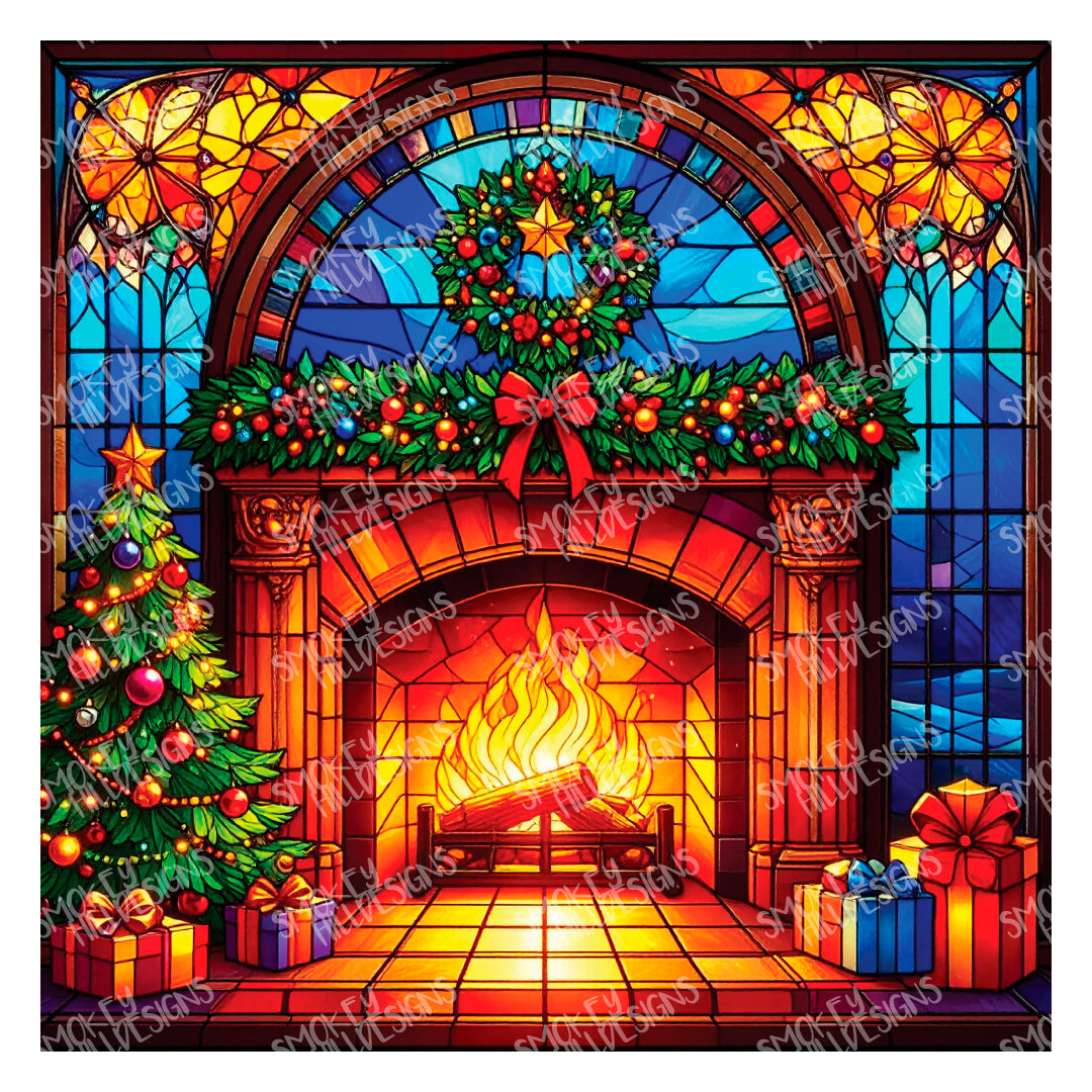 PatternPly® Full Coverage Stained Glass Christmas Fireplaces