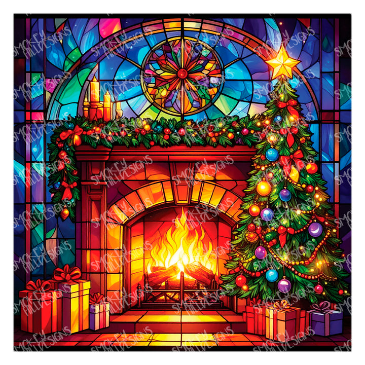 PatternPly® Transparent Stained Glass Christmas Fireplaces