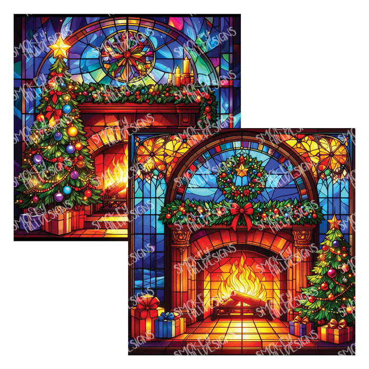 PatternPly® Full Coverage Stained Glass Christmas Fireplaces