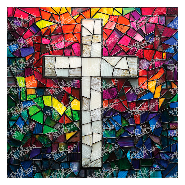PatternPly® Transparent Stained Glass Colorful Cross