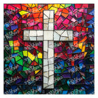 PatternPly® Full Coverage Stained Glass Colorful Cross sheet showing the pattern