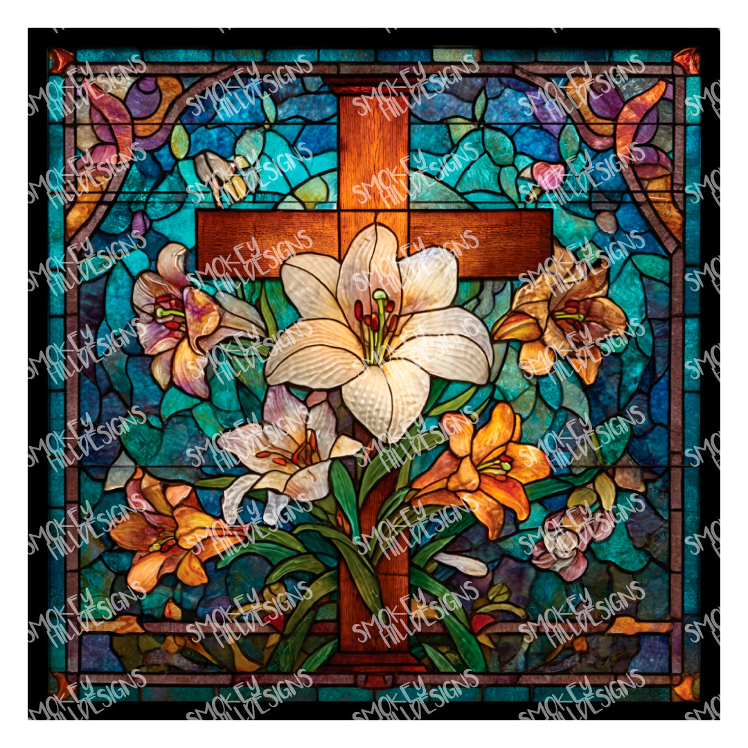PatternPly® Full Coverage Stained Glass Cross with Lilies