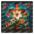 PatternPly® Full Coverage Stained Glass Cross with Lilies sheet showing the pattern