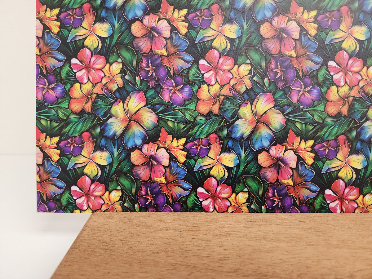 PatternPly® Full Coverage Stained Glass Hawaiian Floral sheet showing the pattern