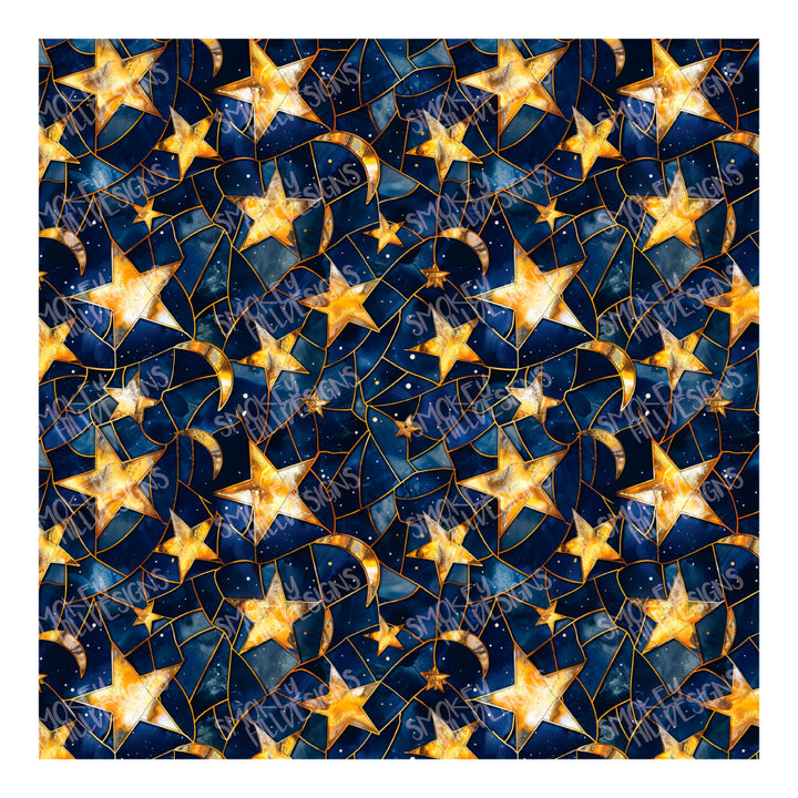 PatternPly® Full Coverage Stained Glass Moon and Stars VERTICAL