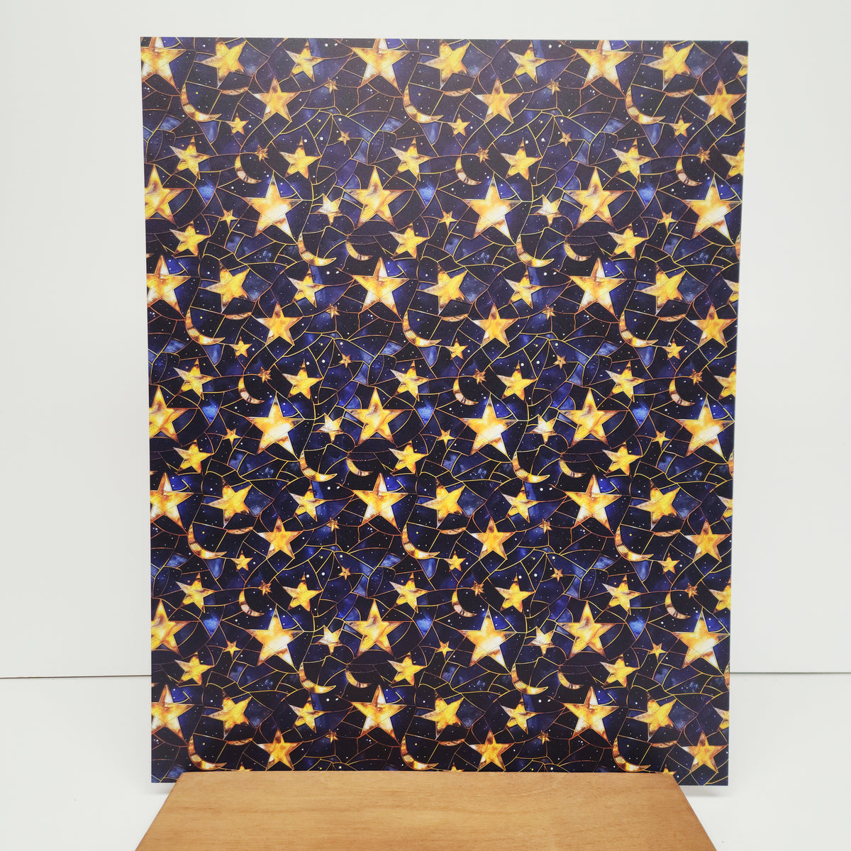 PatternPly® 19x24" Stained Glass Moon and Stars XL Scale sheet showing the pattern