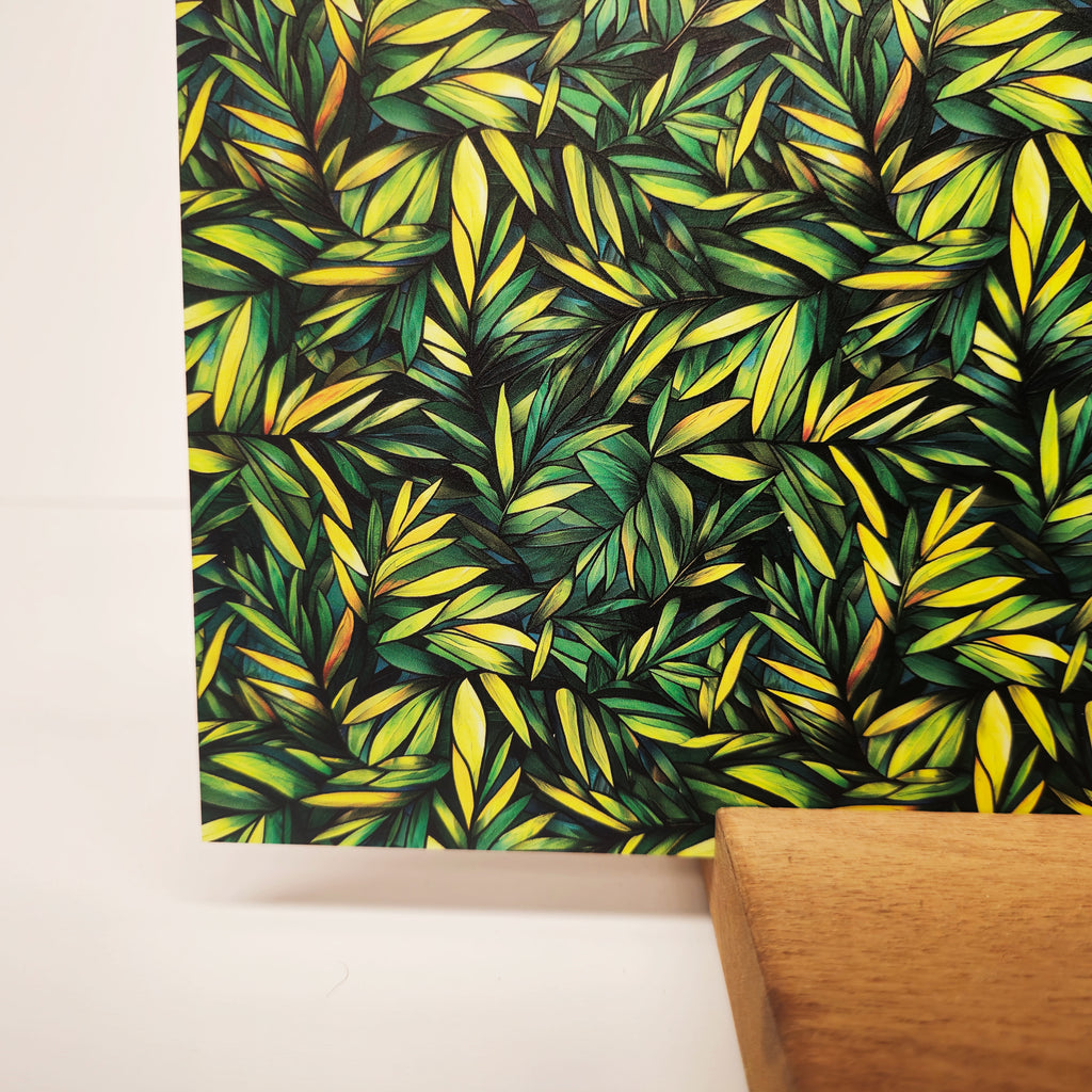 PatternPly® Full Coverage Stained Glass Green Palms sheet showing the pattern