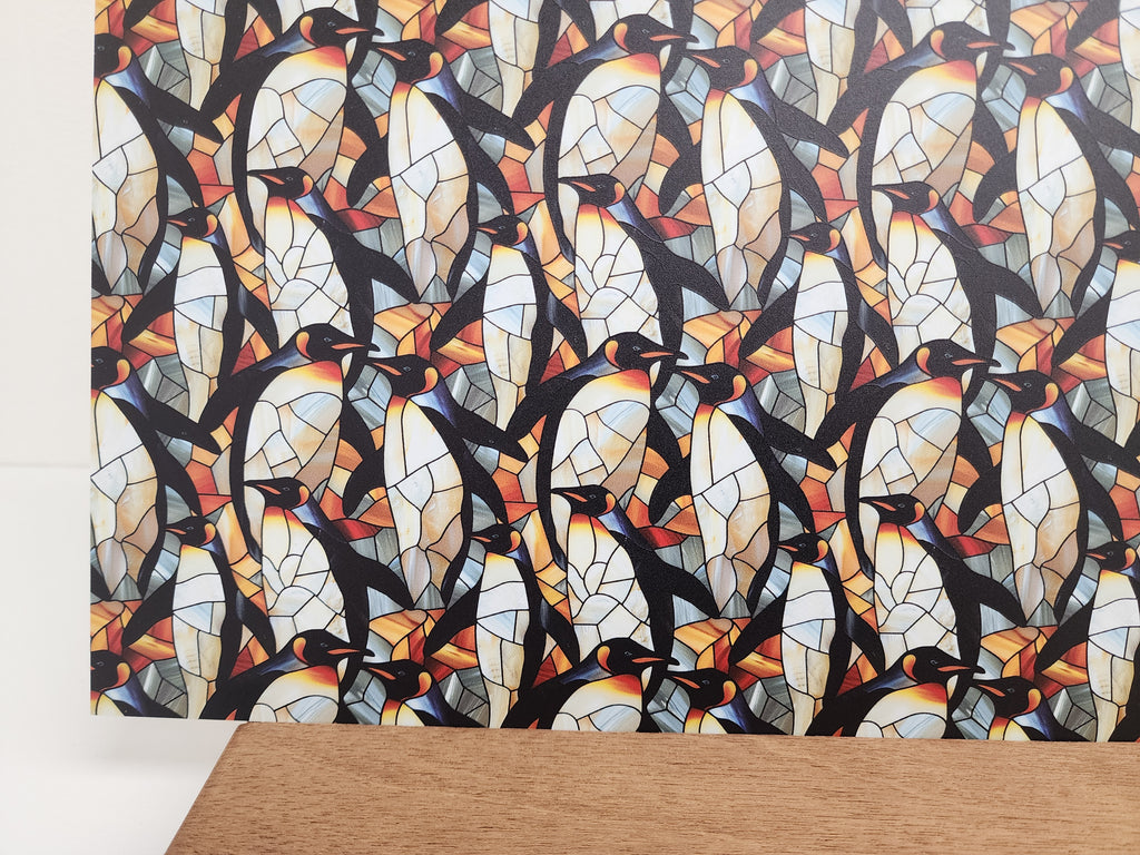 PatternPly® Full Coverage Stained Glass Penguins Large sheet showing the pattern