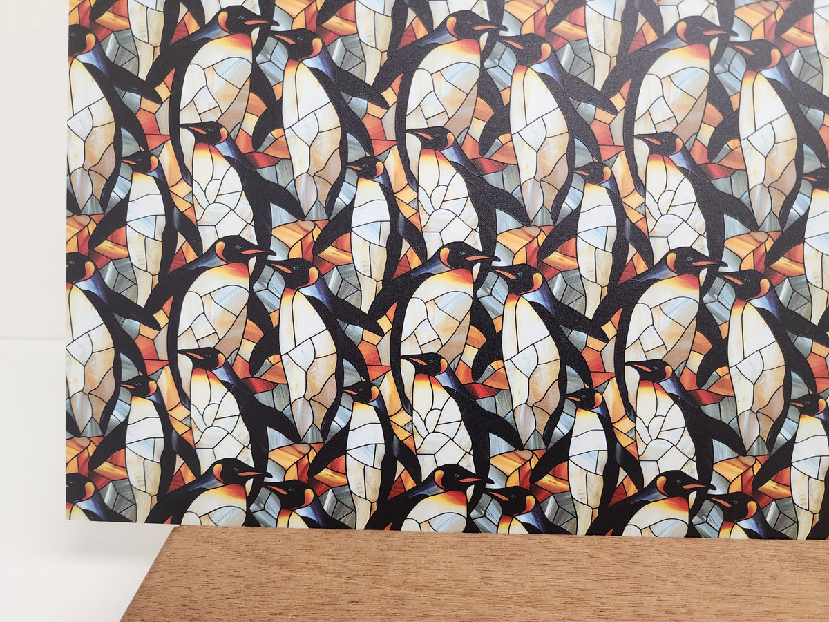 PatternPly® Full Coverage Stained Glass Penguins Large sheet showing the pattern