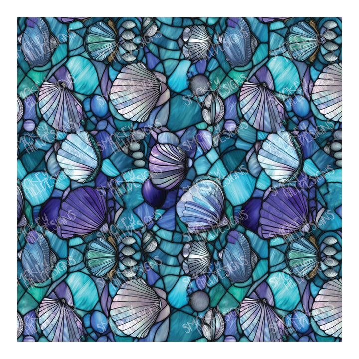 PatternPly® Full Coverage Stained Glass Seashells VERTICAL