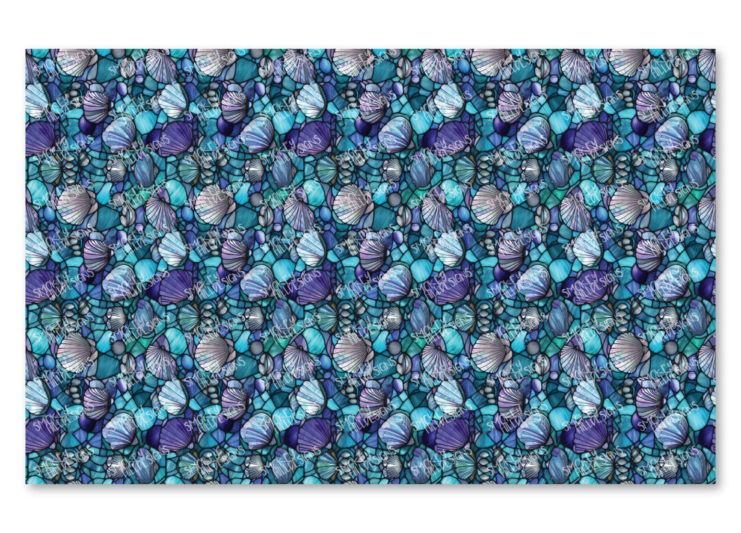 PatternPly® Full Coverage Stained Glass Seashells VERTICAL