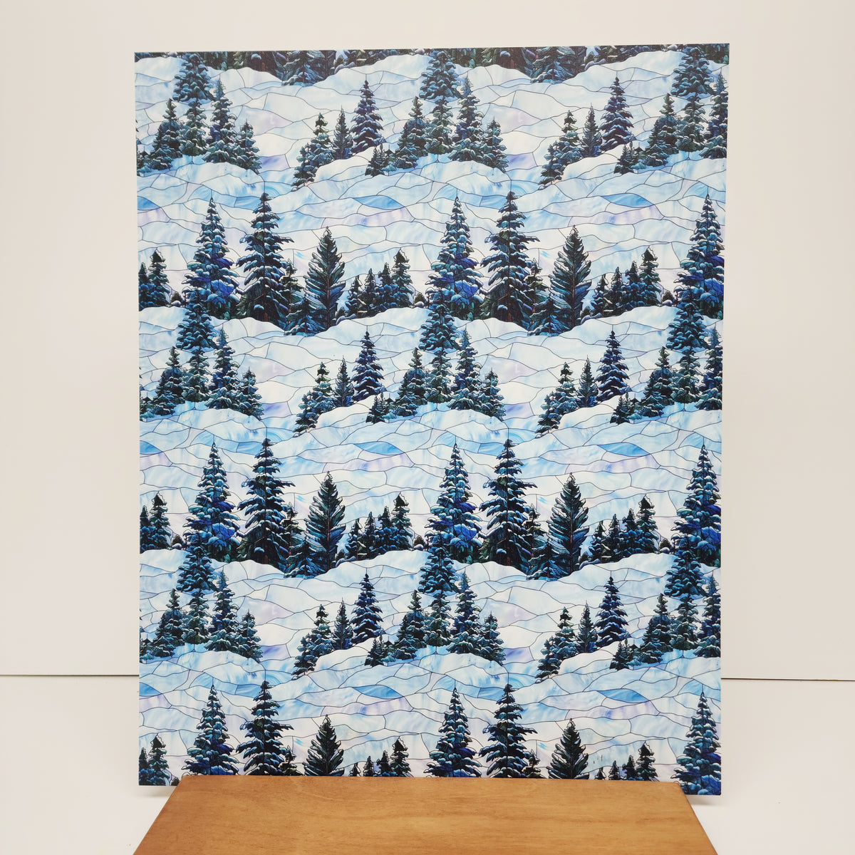 PatternPly® 19x24" Stained Glass Snowy Hills XL Scale sheet showing the pattern
