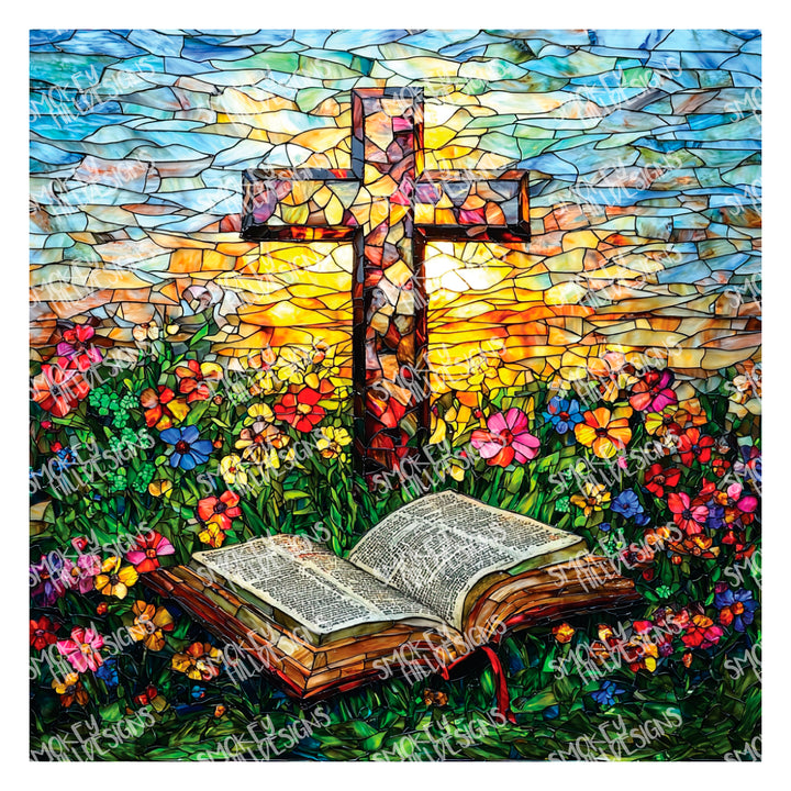 PatternPly® Transparent Stained Glass Sunset Cross
