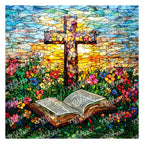 PatternPly® Full Coverage Stained Glass Sunset Cross sheet showing the pattern