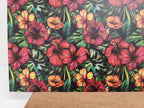 PatternPly® Full Coverage Stained Glass Tropical Red Hibiscus sheet showing the pattern