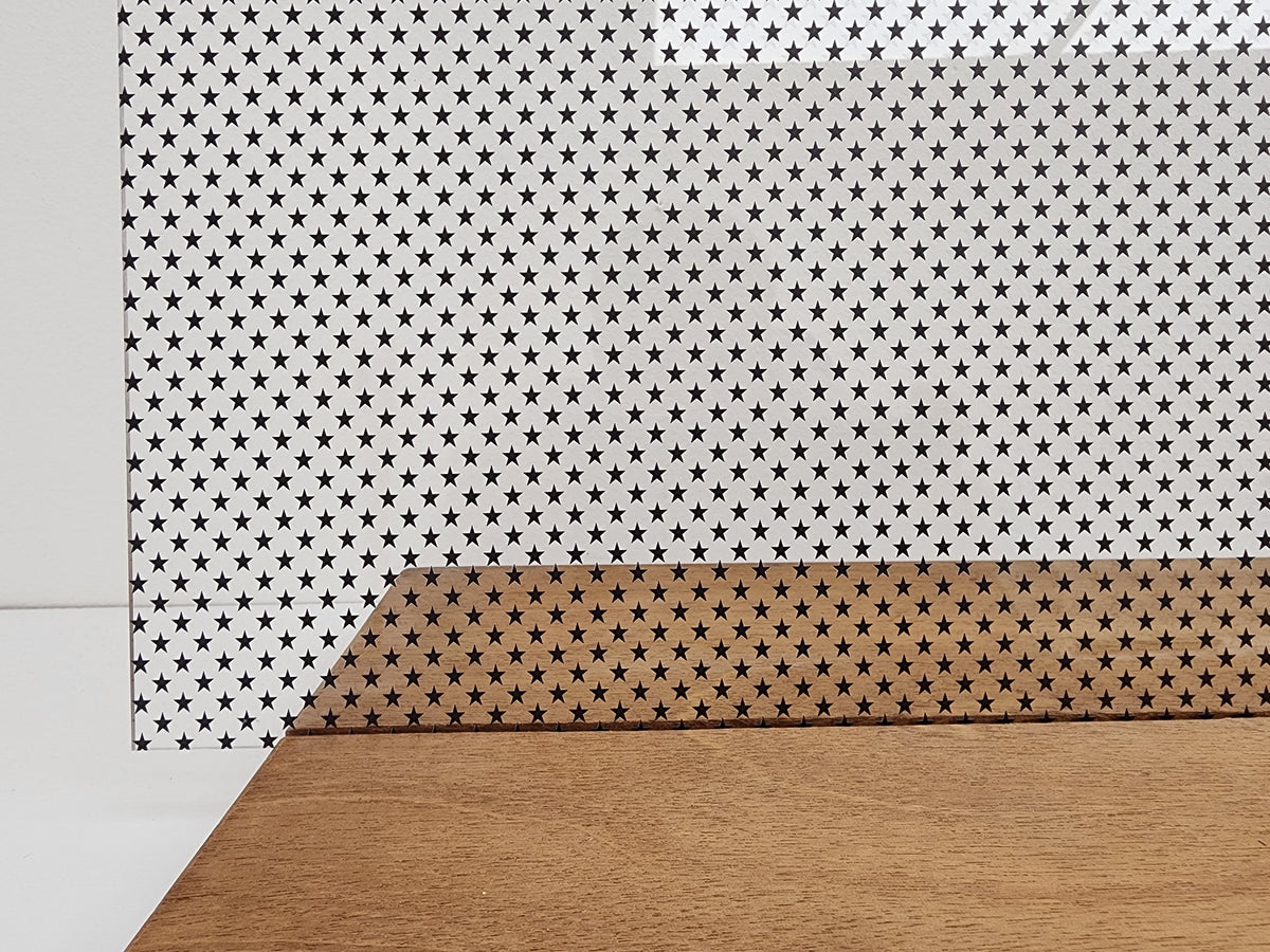 PatternPly® Scattered School Stars BLACK sheet showing the pattern