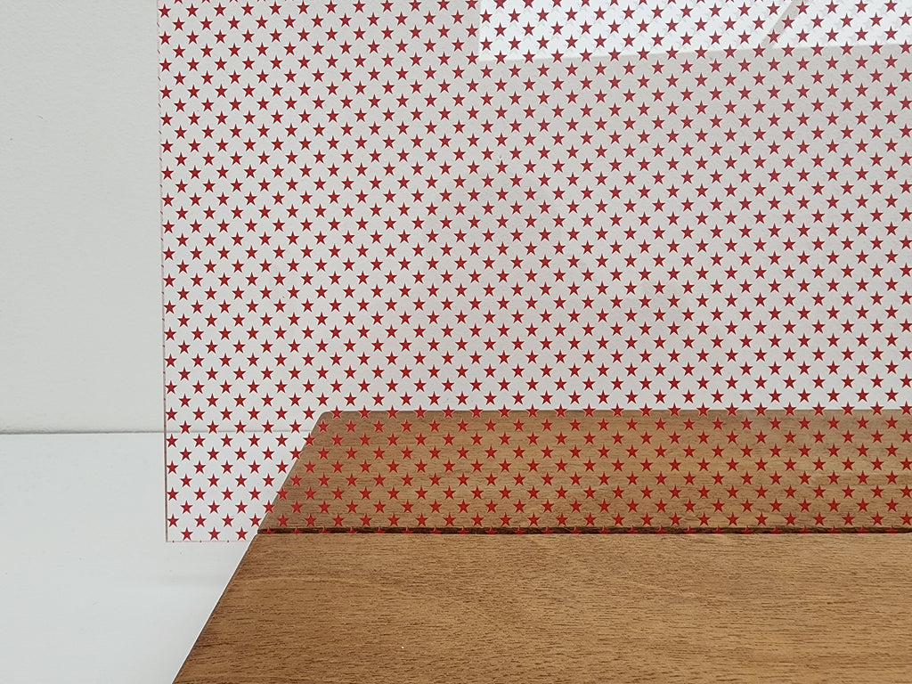 PatternPly® Scattered School Stars RED sheet showing the pattern