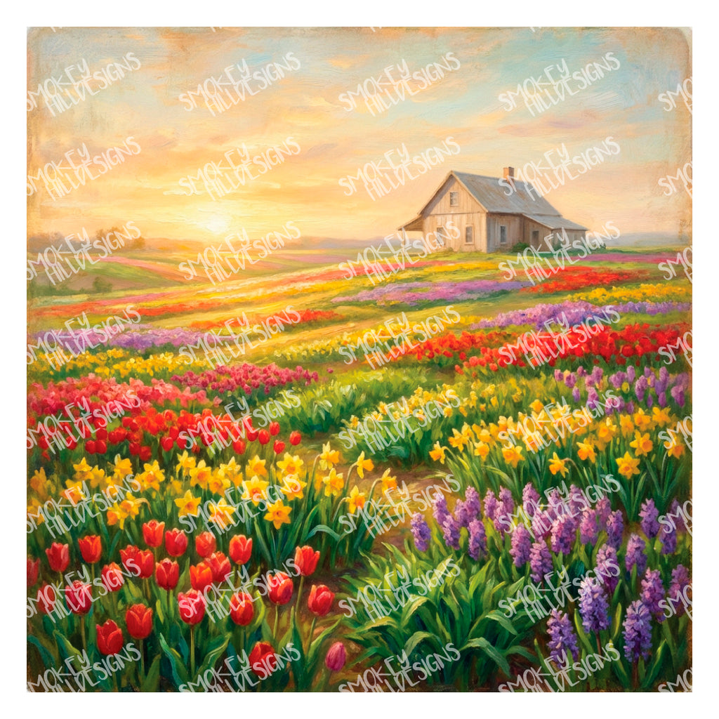 PatternPly® Transparent Sunrise Flower Fields sheet showing the pattern