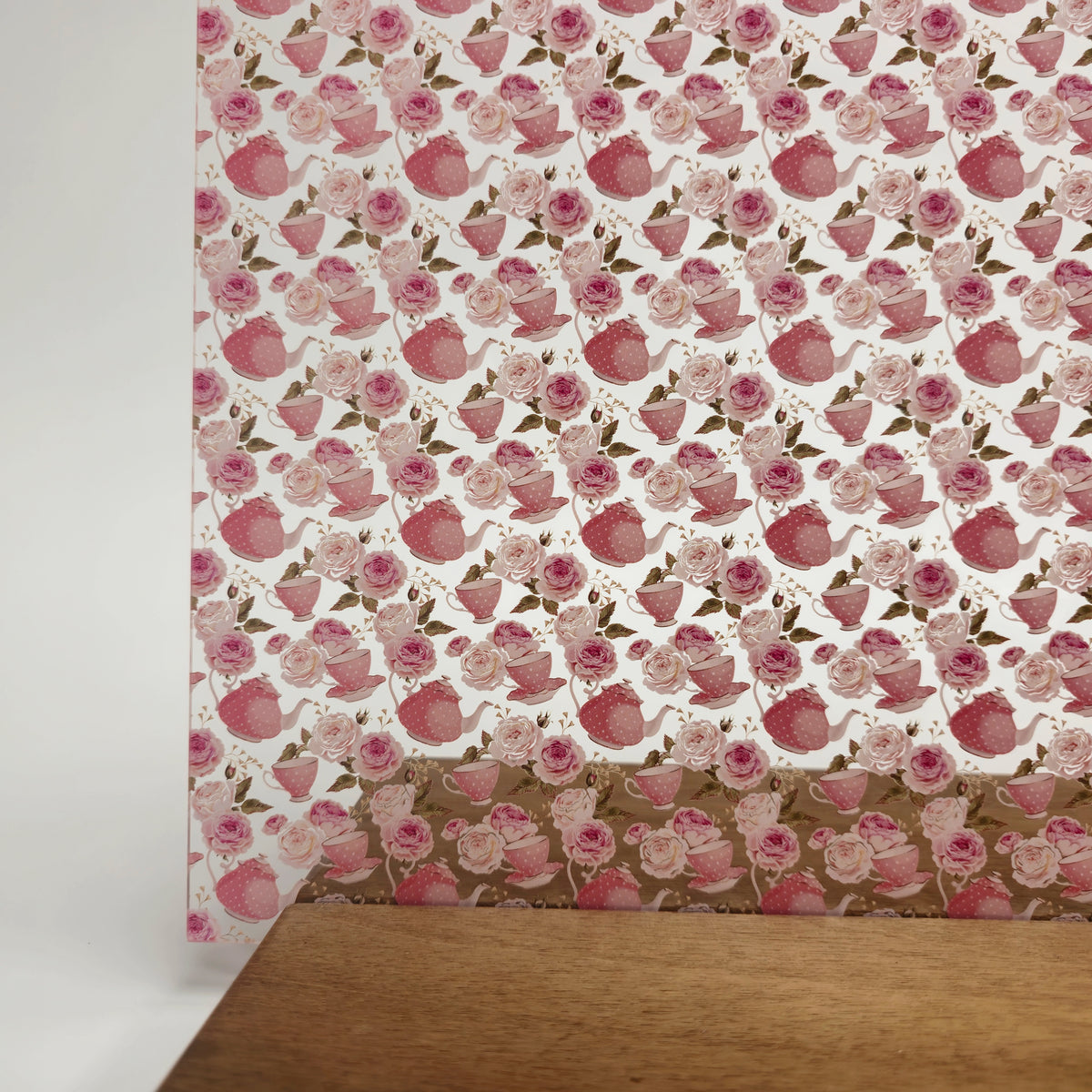 PatternPly® Scattered Teapots and Roses sheet showing the pattern