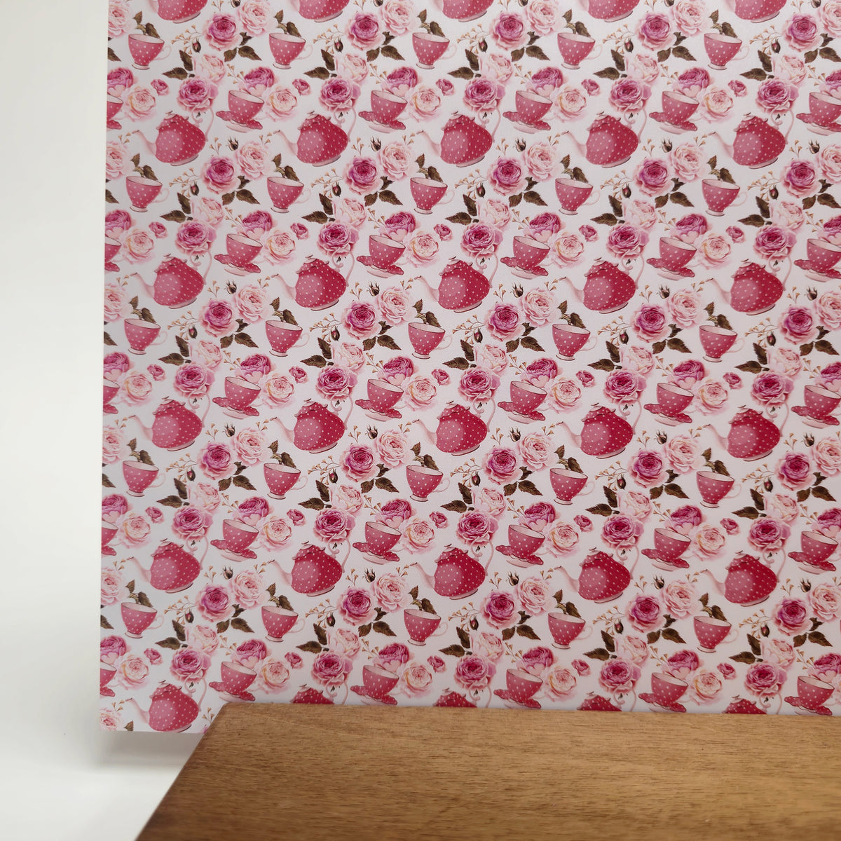 PatternPly® Full Coverage Teapots and Roses sheet showing the pattern