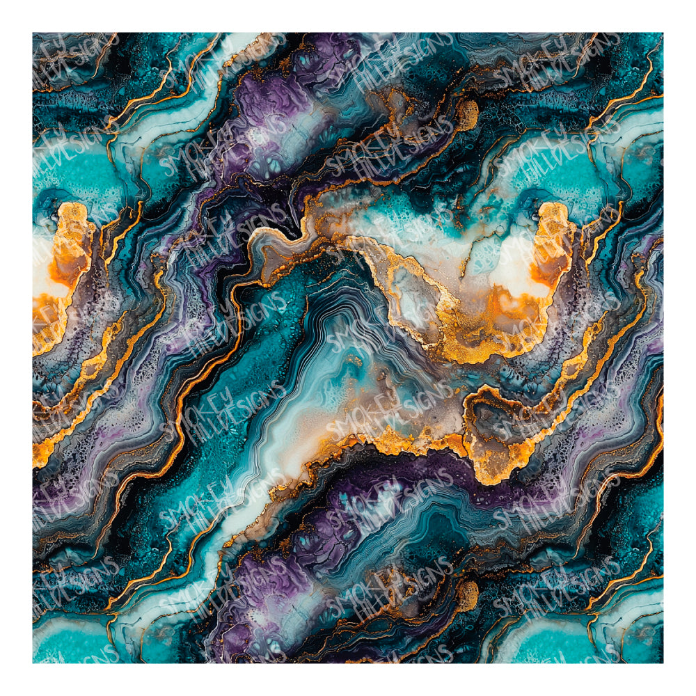 PatternPly® Full Coverage Teal and Purple Geode sheet showing the pattern
