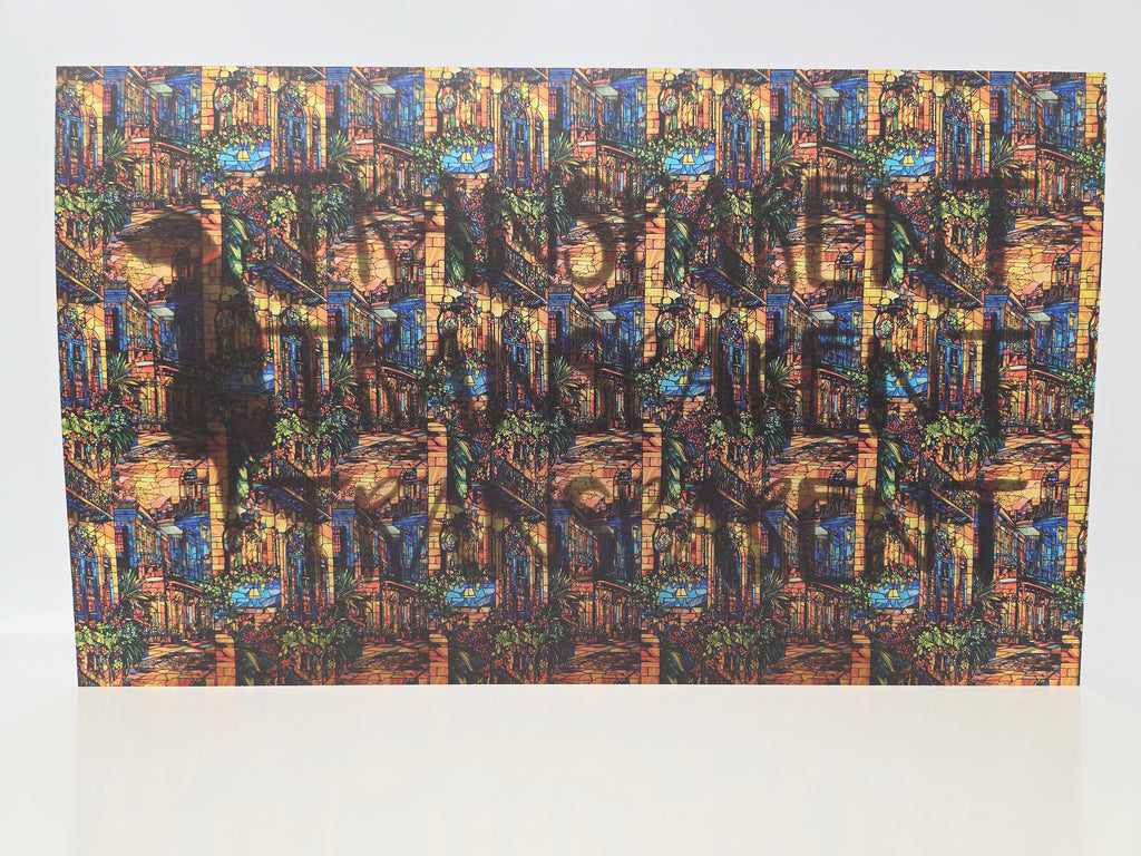 PatternPly® Transparent Stained Glass French Quarter sheet showing the pattern