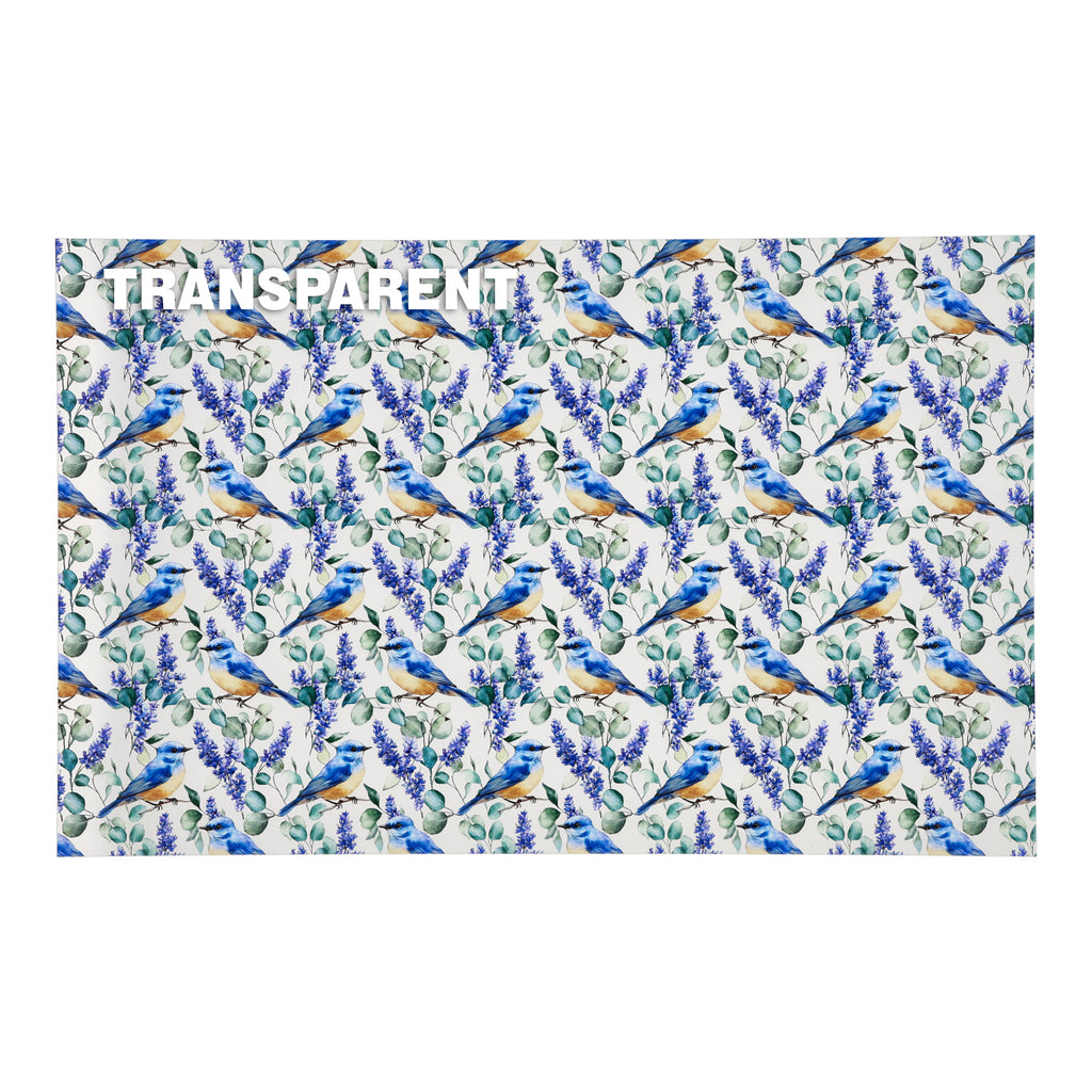 PatternPly® Transparent Bluebirds and Flowers sheet showing the pattern