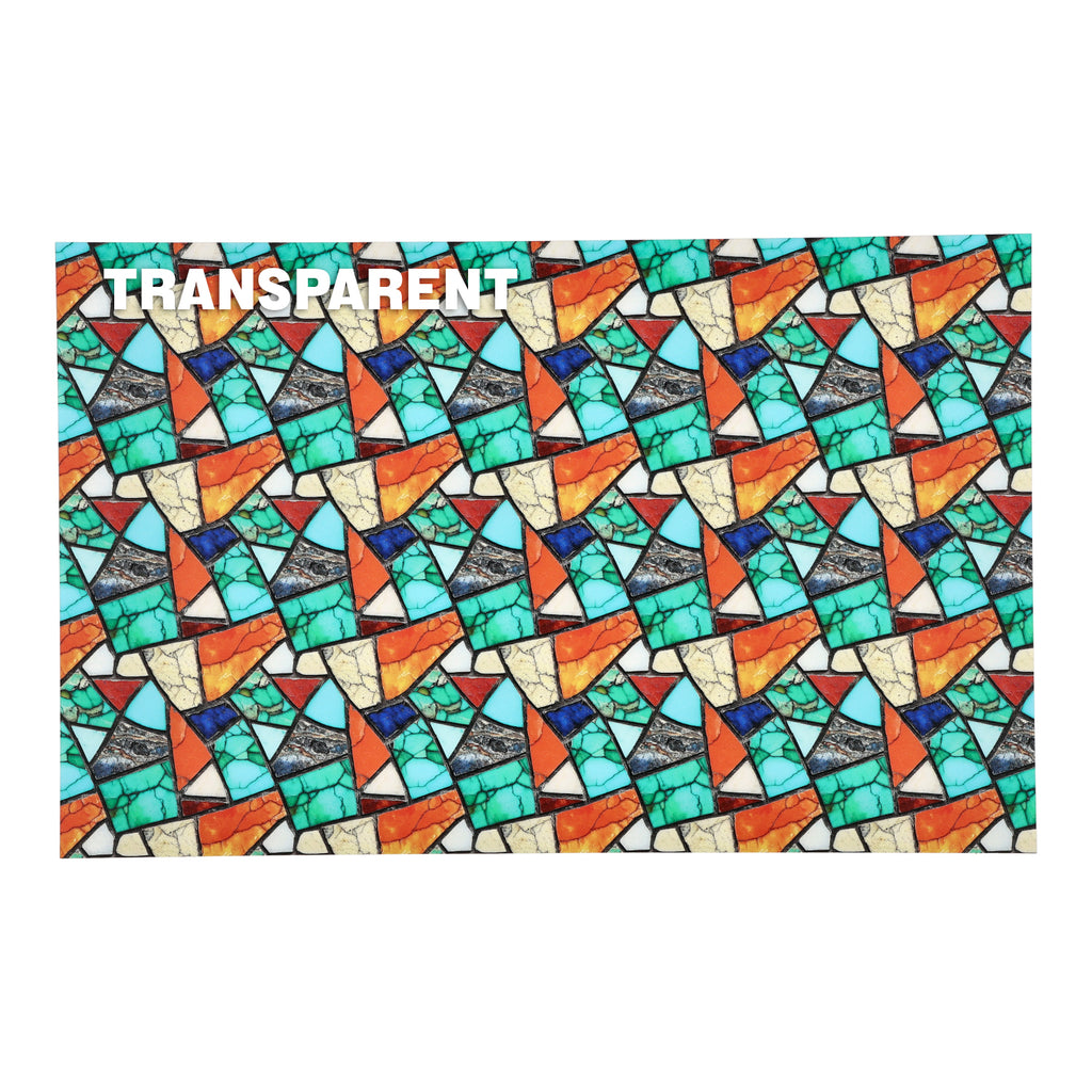 PatternPly® Transparent Colorful Turquoise Mosaic sheet showing the pattern
