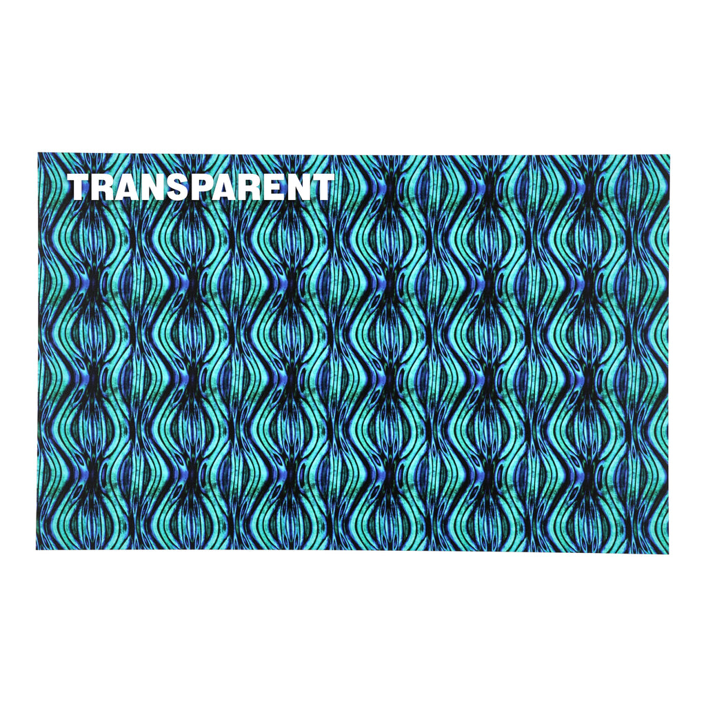 PatternPly® Transparent Blue Green Abalone Vertical Ripples sheet showing the pattern