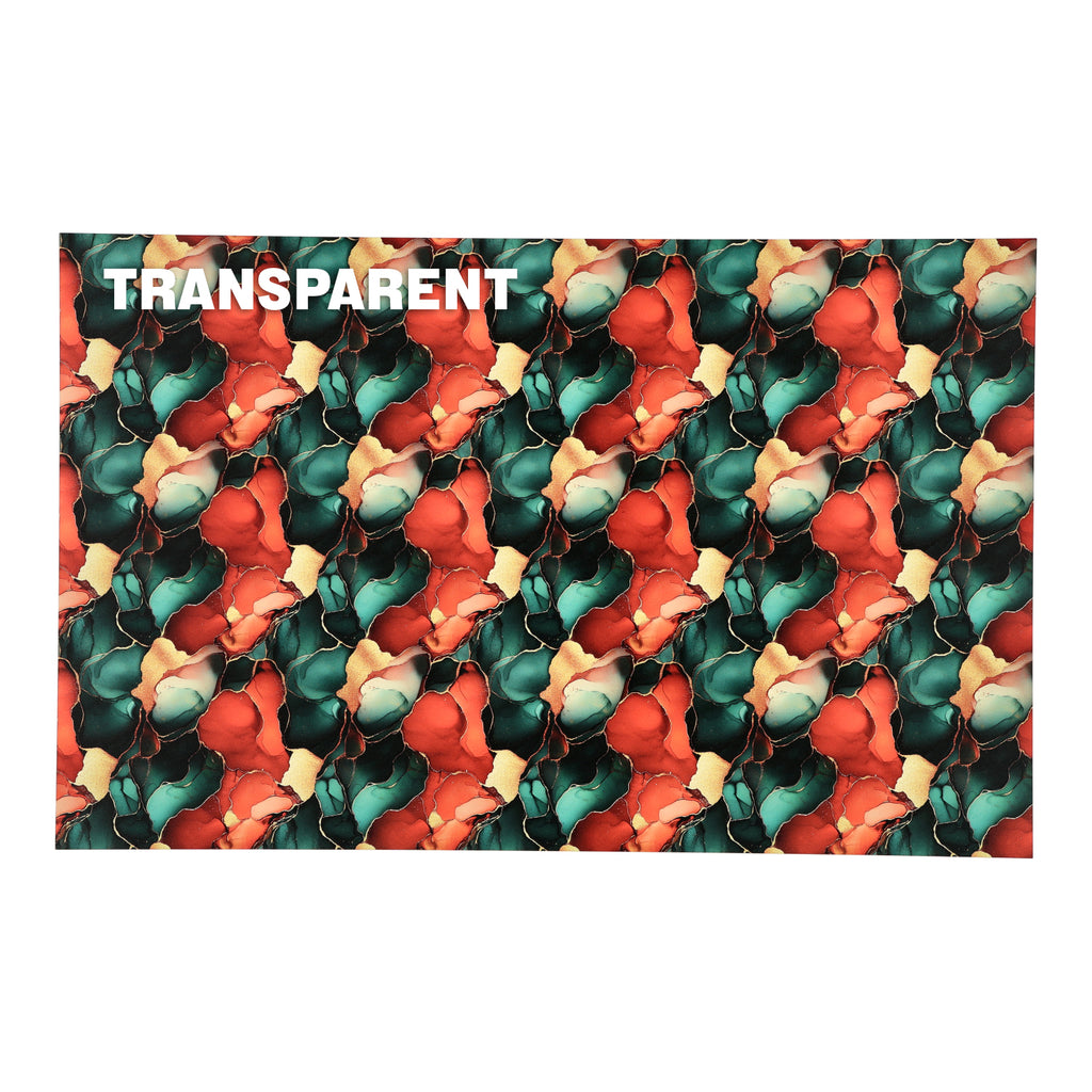PatternPly® Transparent Deep Red Green and Gold Ink sheet showing the pattern