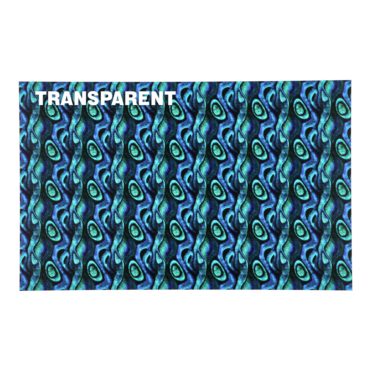 PatternPly® Transparent Blue Green Abalone Dots sheet showing the pattern