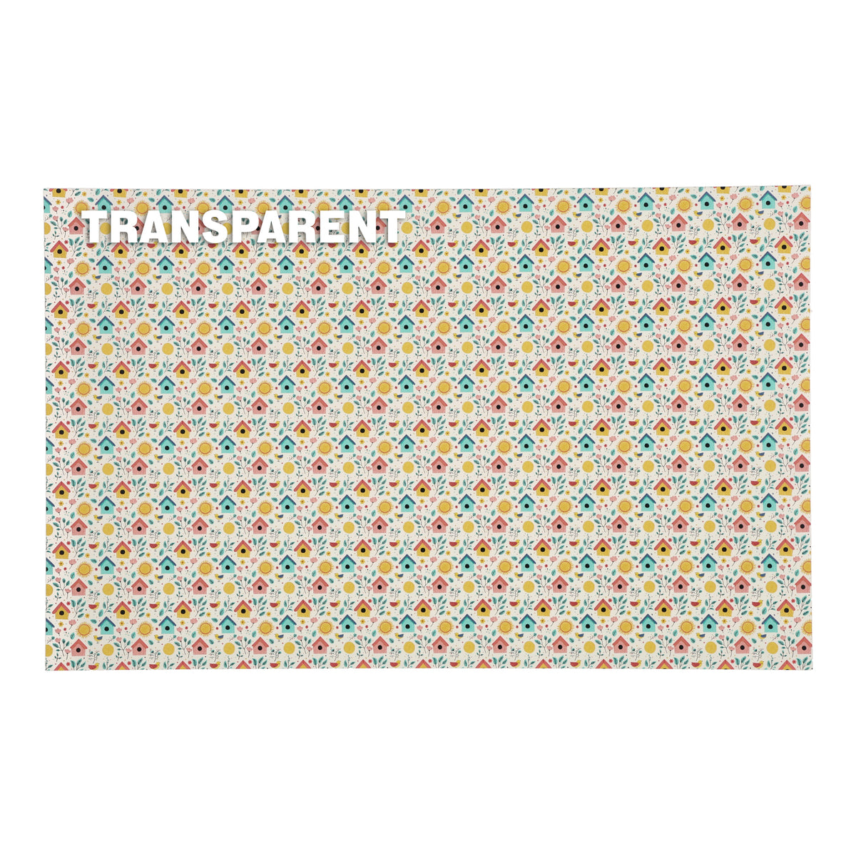 PatternPly® Transparent Sunny Birdhouses sheet showing the pattern
