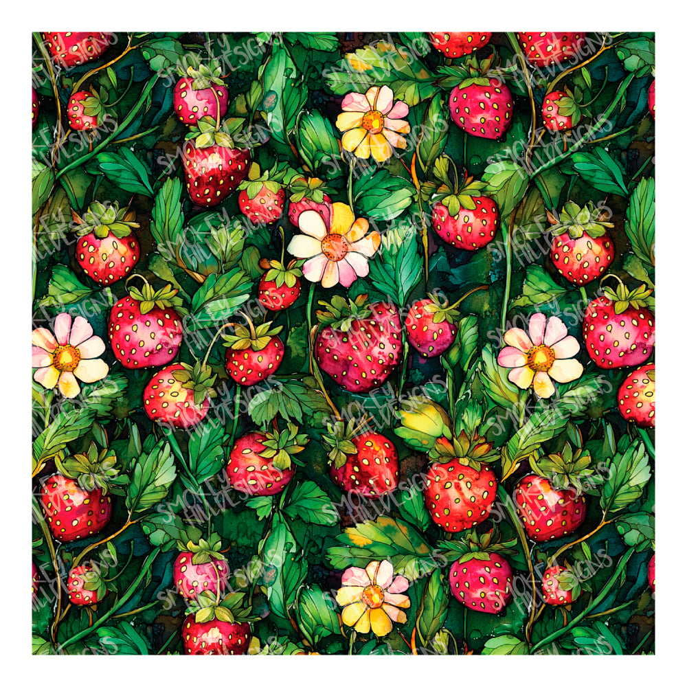 PatternPly® Transparent Vintage Strawberry Plants sheet showing the pattern