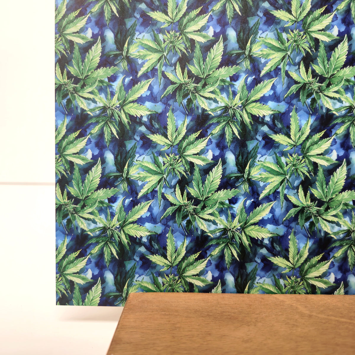 PatternPly® Full Coverage Watercolor Marijuana Leaves sheet showing the pattern