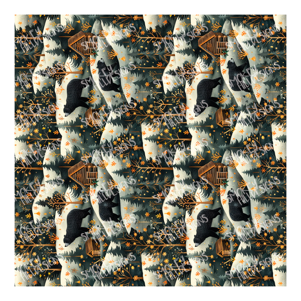 PatternPly® Full Coverage Winter Cabins VERTICAL sheet showing the pattern