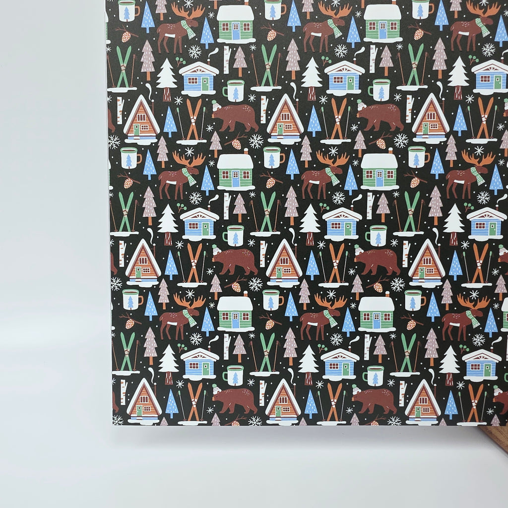 PatternPly® Full Coverage Woodland Christmas on Green LARGE sheet showing the pattern