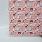 PatternPly® Full Coverage Woodland Christmas on Pink LARGE sheet showing the pattern