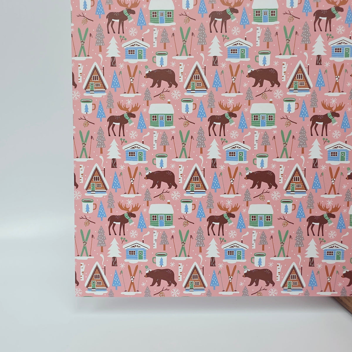 PatternPly® Full Coverage Woodland Christmas on Pink LARGE sheet showing the pattern