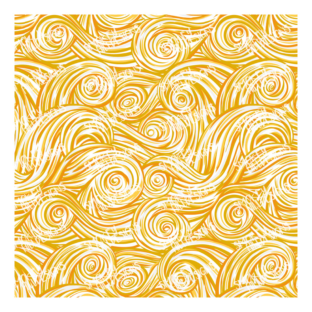 PatternPly® Scattered Yellow and White Swirls sheet showing the pattern