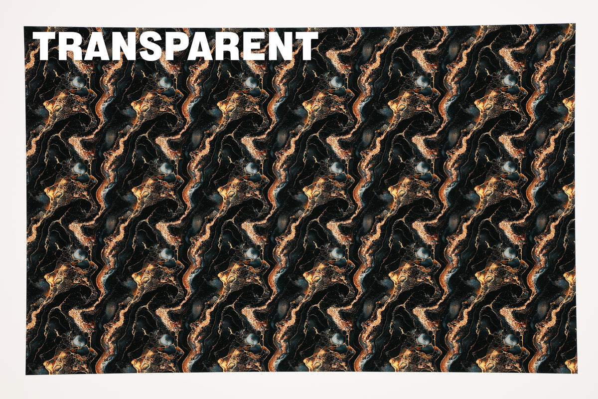 PatternPly® Transparent Black and Gold Marble sheet showing the pattern